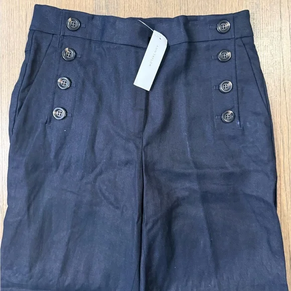 New Ann Taylor The Wide Leg Navy High-Waisted Button Pants-Size 8 - Picture 3 of 11